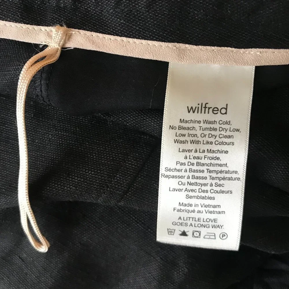 Wilfred Black Linen Cropped Pants Drawstring Tie Waist Size 6